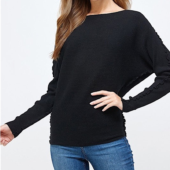 ☃️BOGO50%☃️ 🆕🖤ALLIE ROSE: BLACK Ribbed Back Button Down Frilly Arm Sweater SMALL - Picture 2 of 11